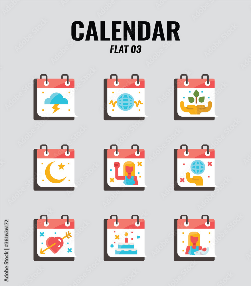 Flat icon set of memorial and holiday calendar. icons set3