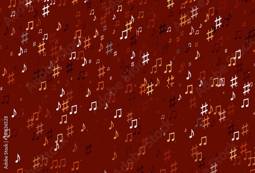 Light Red, Yellow vector backdrop with music notes.