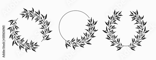 Set of laurel wreath circle borders. Decorative vector elements.