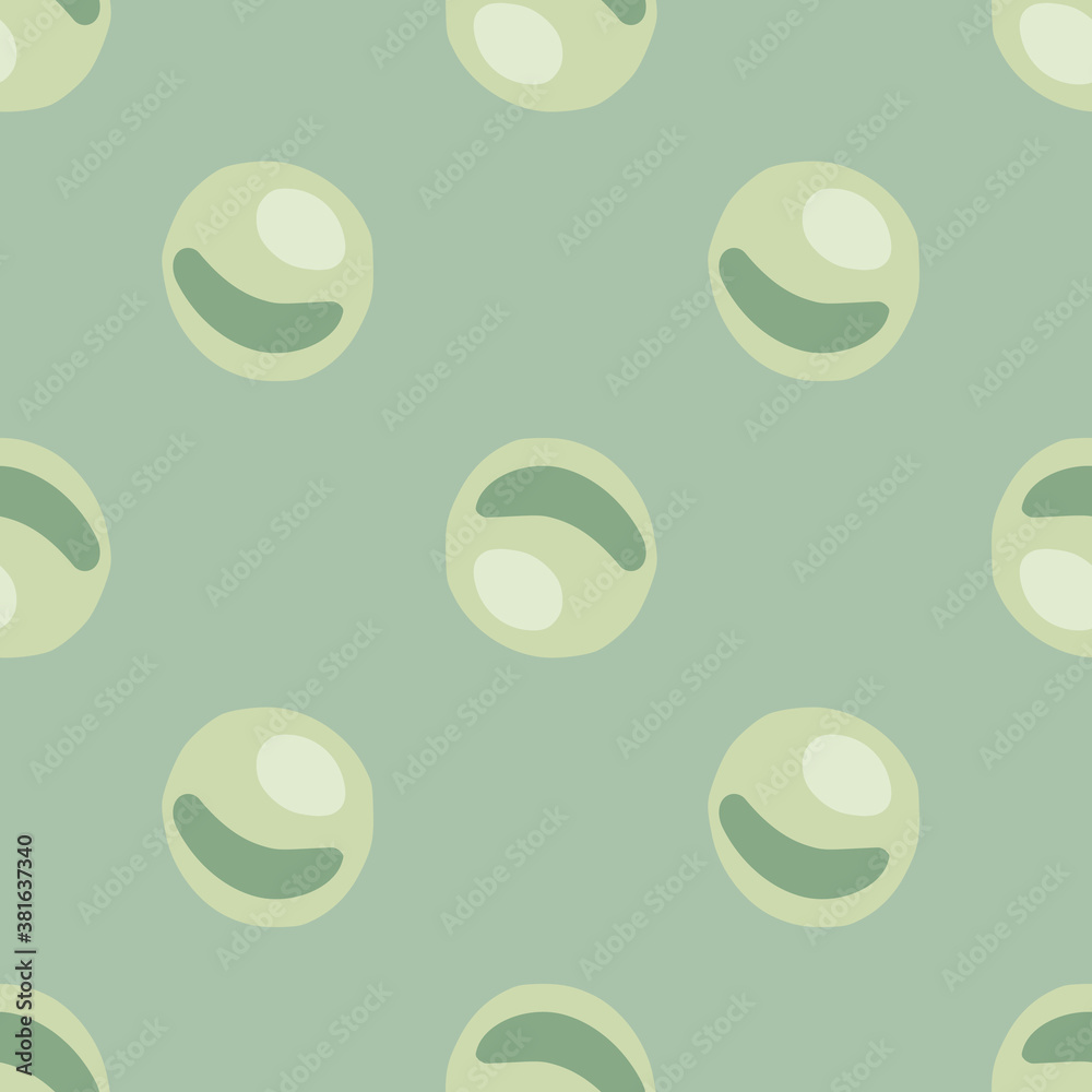 Pale seamless pattern with doodle green pearls shapes. Abstract ocean ornament on blue light background. Pale seamless pattern with doodle green pearls shapes. Abstract ocean ornament on blue light background.