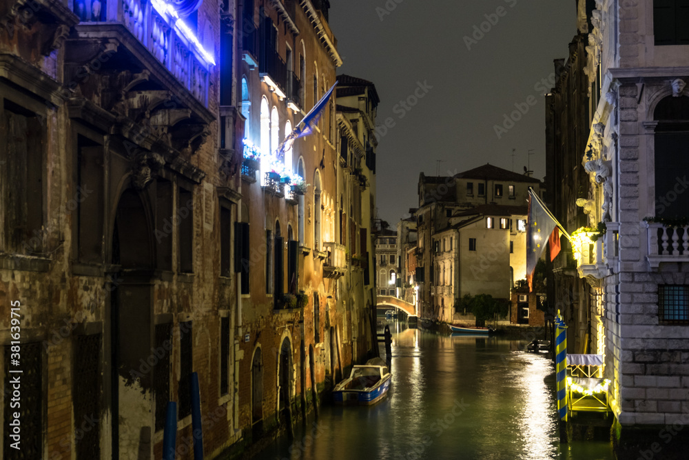 Night city lights of beautiful Venice city, Italy