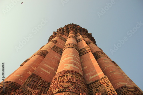 View of Mughal architecture of Qutub Minar in Mehrauli, New Delhi photo