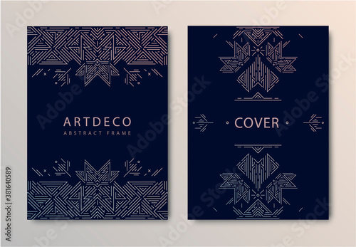 Vector set of wedding card templates, geometric artdeco covers. Metal collection of art deco style for wedding invitation, luxury cards, decorative patterns