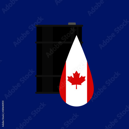oil barrel and canada flag on blue background