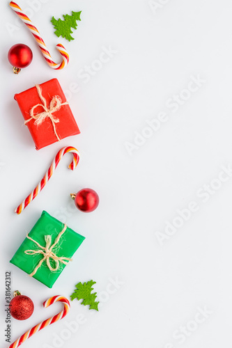 New Year and Christmas holiday background with gifts and decorations
