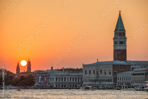 St Mark's Square and Campanile at Sunset from the Basin, Venice, Italy