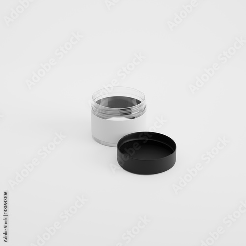 jar packaging product photo mockup- glass jar open with lid and wrapper 4k 3d render