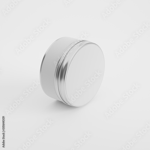 Tin container product photo mockup - cream / sweets container with lid wrapper closed sideways 4k 3d render