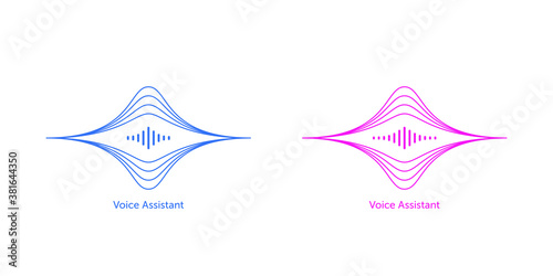 Outlined soundwave shape for virtual voice assistant. Abstract acoustic wave and equalizer, voice vibration