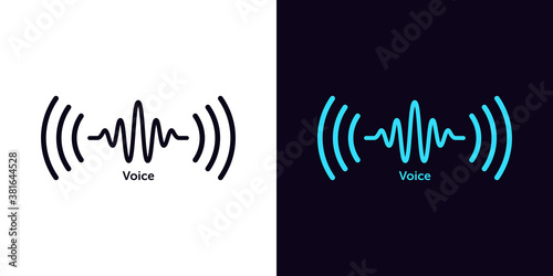 Sound wave icon for voice recognition in virtual assistant, speech signal. Abstract audio wave, voice command control photo