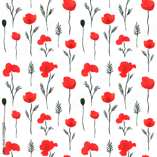 seamless watercolor pattern with red flowers