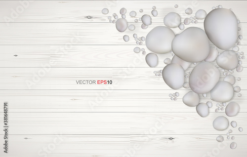 Gravel stone background and white wood. Vector.
