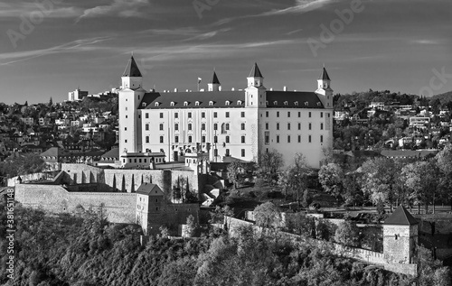 Bratislava castle over Danube river and Bratislava old town, Slovakia