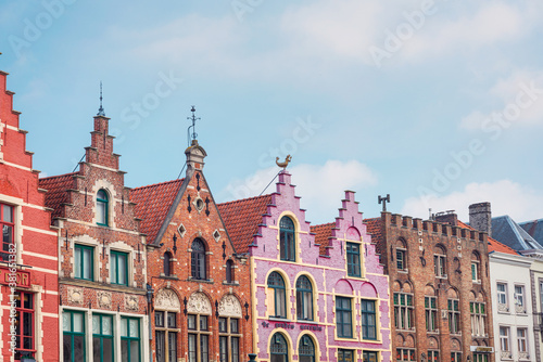 BRUGES, BELGIUM - April 13, 2018: Antique building view in Old Town Bruges, Belgium