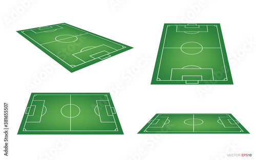 Soccer field or football field background isolated on white. Perspective elements. Vector green court for create soccer game. Vector.