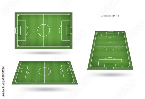 Soccer field or football field background isolated on white. Perspective elements. Vector green court for create soccer game. Vector.