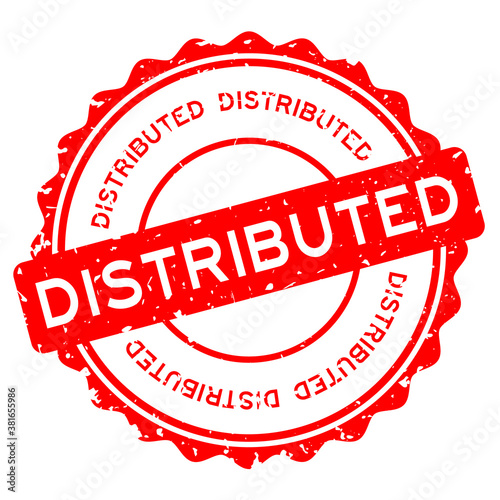 Grunge red distributed word round rubber seal stamp on white background