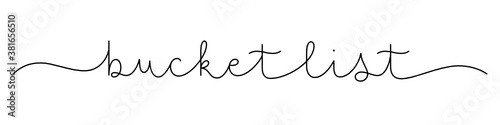 BUCKET LIST black vector monoline calligraphy banner with swashes