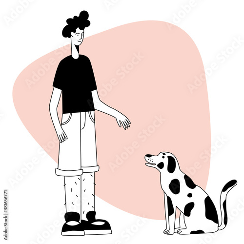 Happy boy and dog. Illustration for friendship card, pet care flyer, pet shop advertising etc.