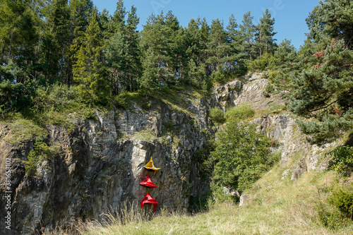 colorful portaledge hanging tents for rock climbers photo