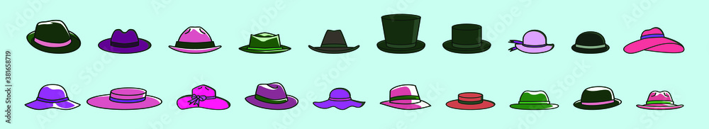 set of panama hat cartoon icon design template with various models. vector illustration isolated on blue background set of panama hat cartoon icon design template with various models. vector illustration isolated on blue background