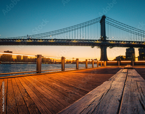 suspension bridge at sunrise Manhattan New York City beautiful 