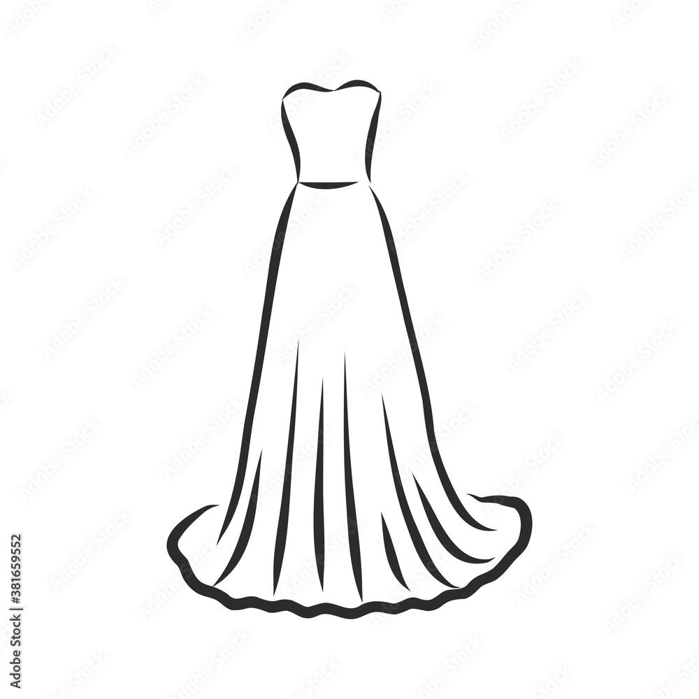 women's dresses. Hand drawn vector illustration. Black outline drawing isolated on white background women's dress, vector sketch illustration women's dresses. Hand drawn vector illustration. Black outline drawing isolated on white background women's dress, vector sketch illustration