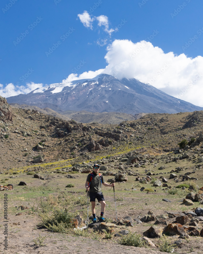 Hiker in Ararat Mountain Ağrı Dağı Turkey