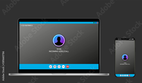 Mockup video calls on a smartphone and laptop. Video conference. Online meetings. Quarantine.