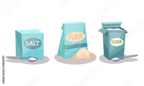 Ingredients for Baking with Salt, Flour and Soda Vector Set