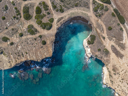 View of the coastline at the Plemmirio, a natural marine reserve near Syracuse, in the southern Sicily, Italy. The shot is taken in a sunny day