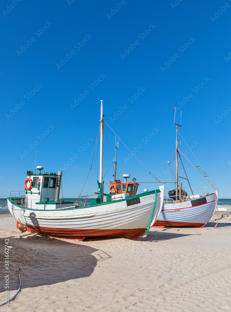 Fishing boats on the beach of Løkken, North Jutland, Denmark