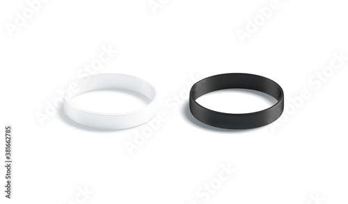 Blank black and white silicone wristband mockup set, side view
