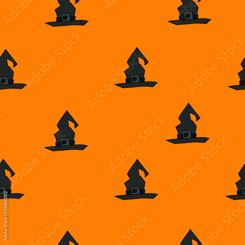 Halloween, October 31 All Saints Day, seamless pattern, attributes of a happy holiday, the curse, witch hat, postcard, print, poster