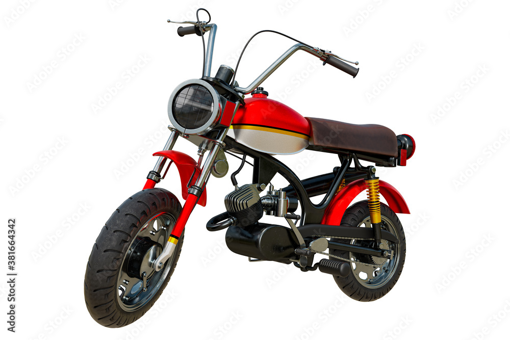 3d rendering of mini red retro bike isolated on white background. 3d rendering of mini red retro bike isolated on white background.