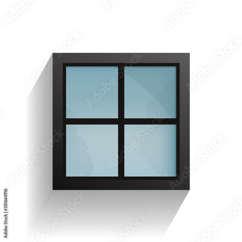 Black window and soft shadow on white background. Vector.