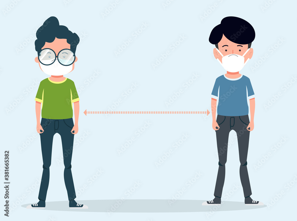 Social distancing people to prevent COVID-19 concept man Social distancing people to prevent COVID-19 concept man