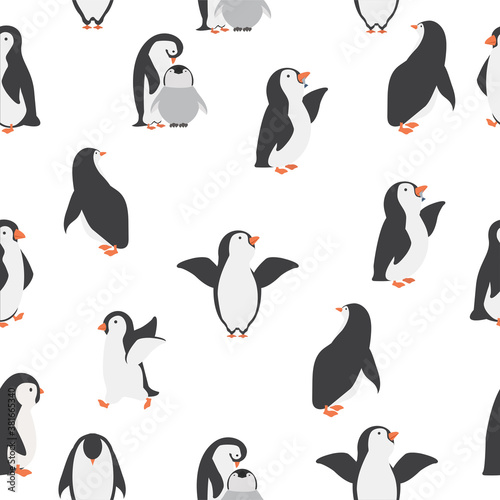 Happy penguins family seamless pattern