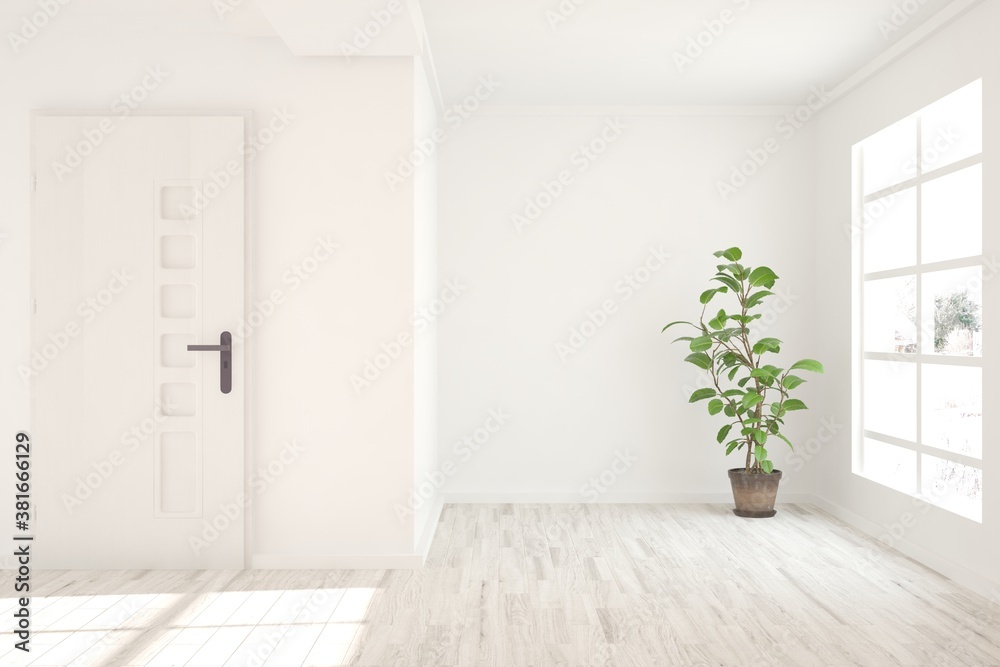 White empty room. Scandinavian interior design. 3D illustration White empty room. Scandinavian interior design. 3D illustration