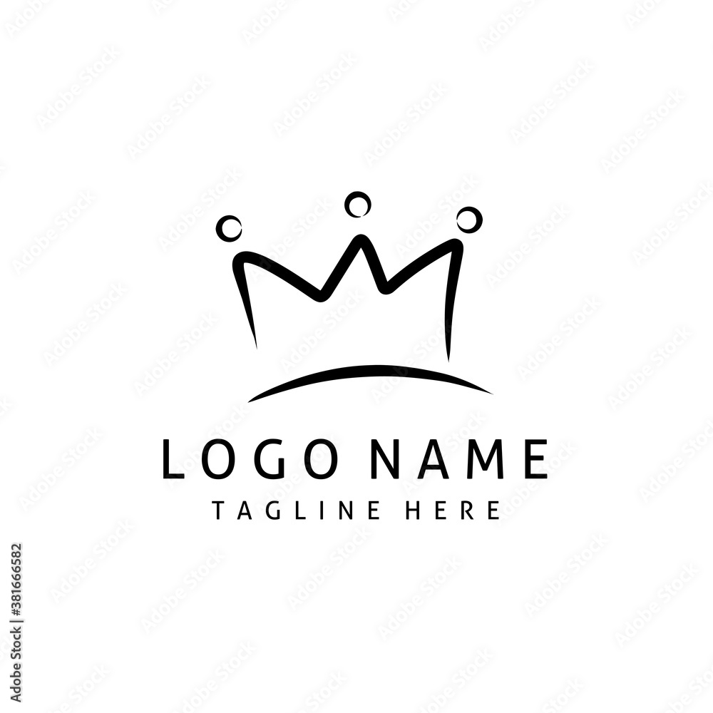 Vector illustration of a crown logo icon. Three people logo holding ...