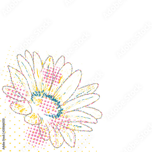 Flower  petals on white background. Halftone  grunge and chalk effects. Print for t-shirt.
