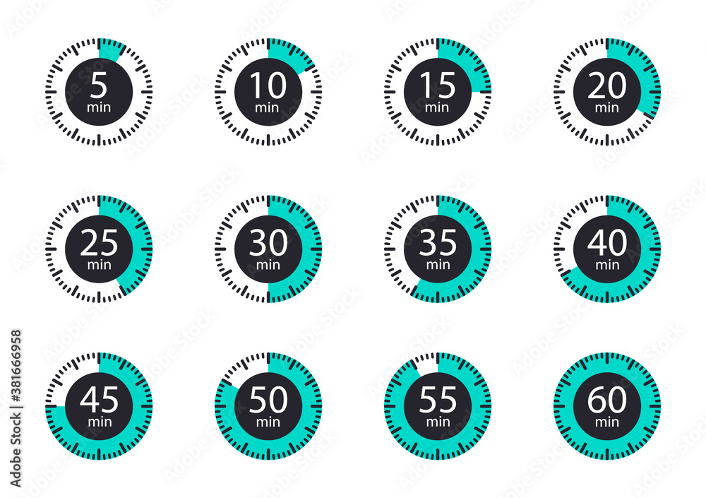 Set of timer icons. Countdown time. Clock icons. Stock Vector | Adobe Stock