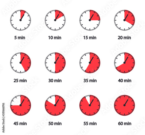 Timers set icons. Clock, time. Vector illustration.