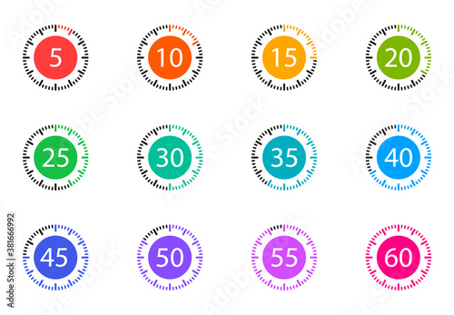 Collection timer icons. Countdown time. Clock icons. Vector