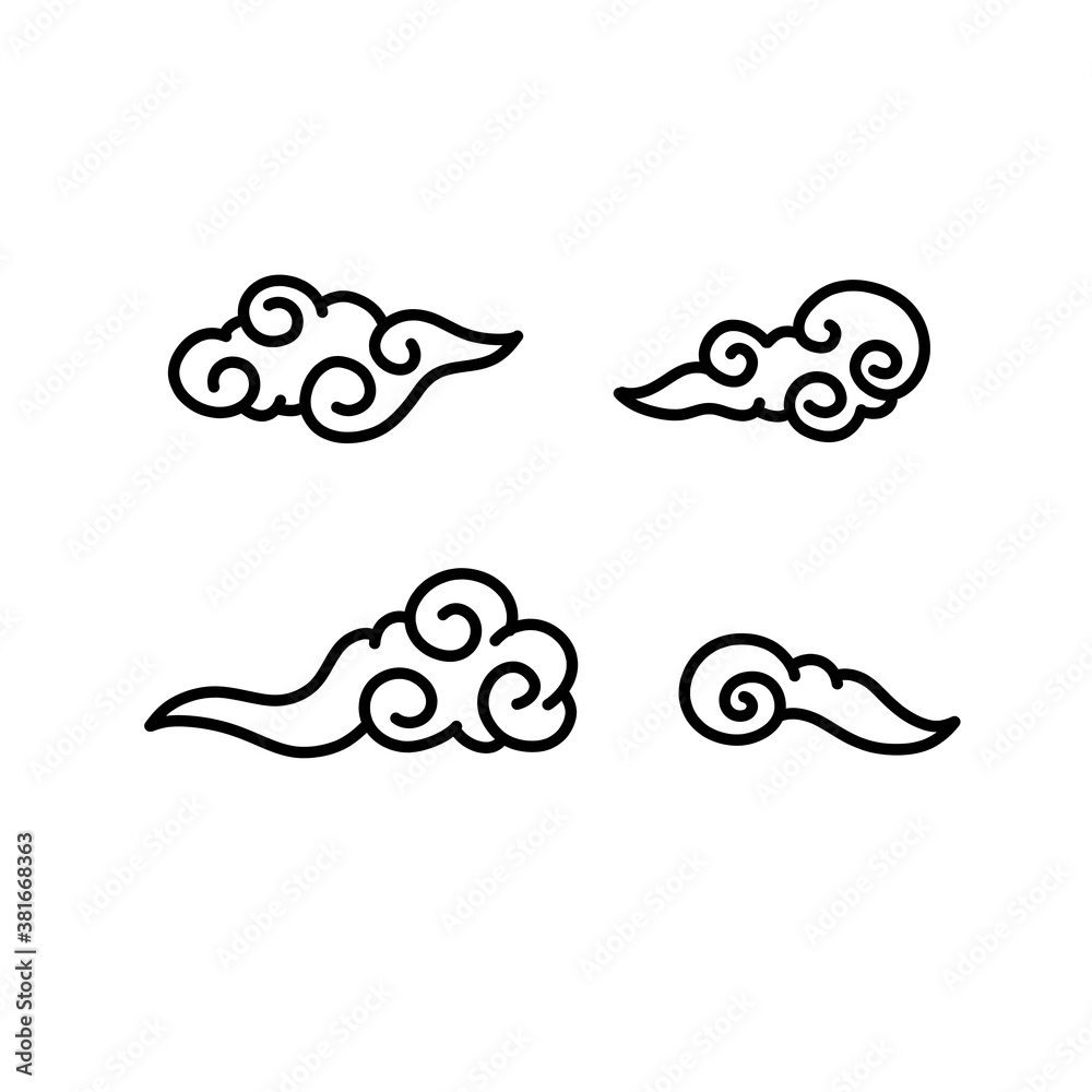 chinese clouds doodle icon, vector line illustration