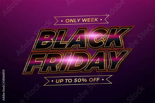 Black Friday text effect theme metal Pink realistic with light concept for trendy flayer and banner template promotion market online