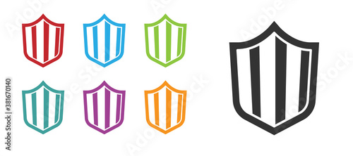 Black Shield icon isolated on white background. Guard sign. Security  safety  protection  privacy concept. Set icons colorful. Vector.