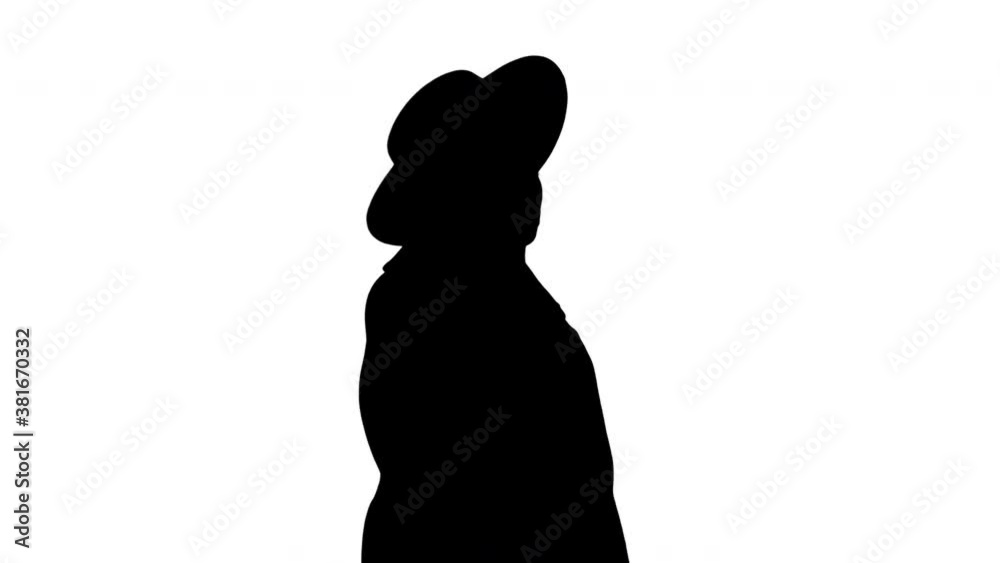 African american fashion girl in coat and black hat talking on the phone while walking, Alpha Channel African american fashion girl in coat and black hat talking on the phone while walking, Alpha Channel
