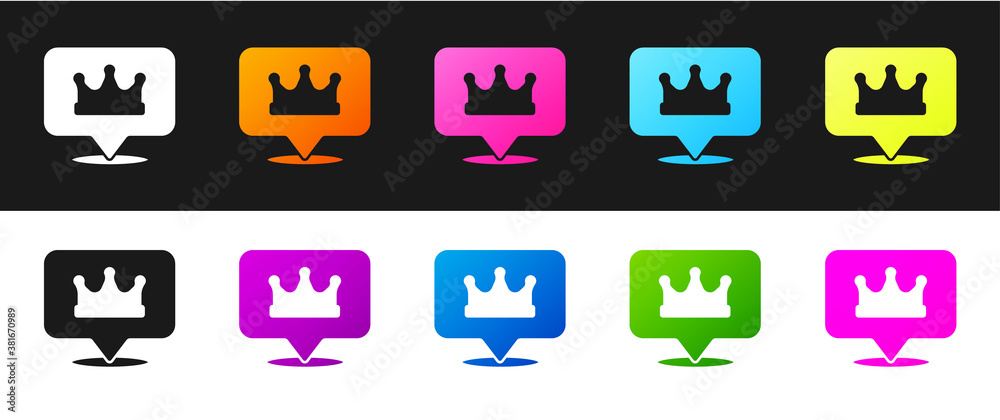 Set Location king crown icon isolated on black and white background. Vector. Set Location king crown icon isolated on black and white background. Vector.