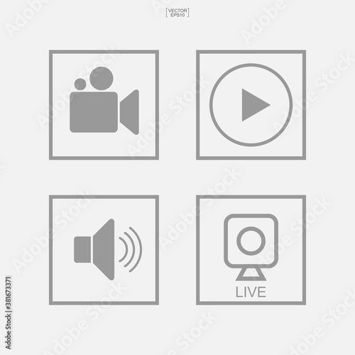 Media icon set for template design. Vector illustration.